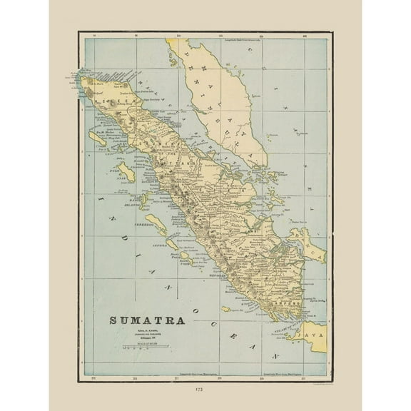 Historic Map - Sumatra - Cram 1892 - 23 x 30.19 - Vintage Wall Art