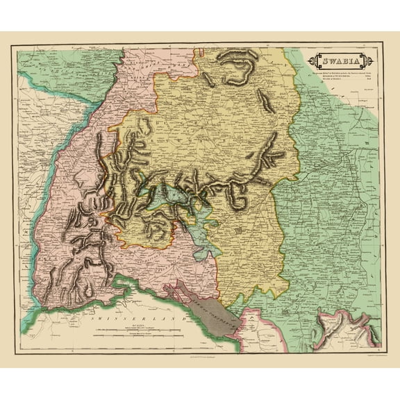 Historic Map - Swabia Germany - Hamilton 1831 - 23 x 27.27 - Vintage Wall Art