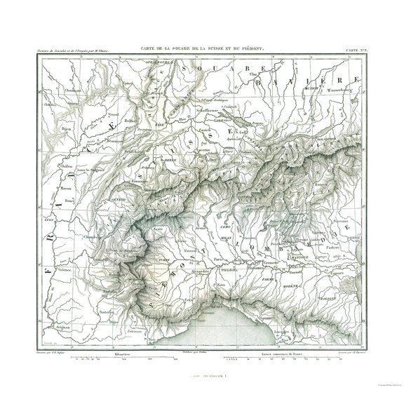 Historic Map - Swabia Germany Piedmont Italy - Thiers 1866 - Vintage Wall Art