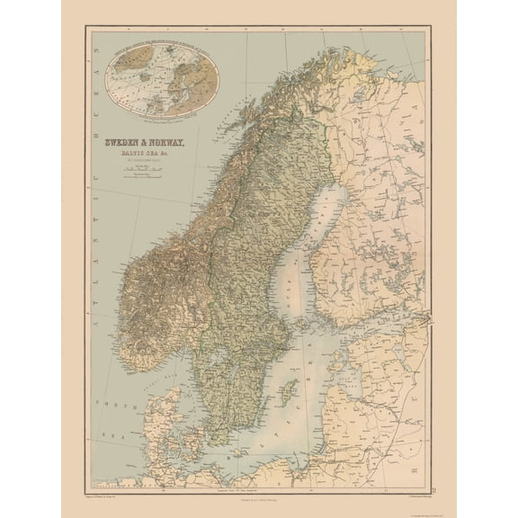 Historic Map - Sweden Norway - Black 1867 - 23 x 30.07 - Vintage Wall Art
