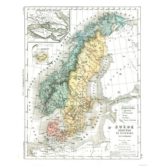 Historic Map - Sweden Norway Denmark - Cortambert 1880 - Vintage Wall Art