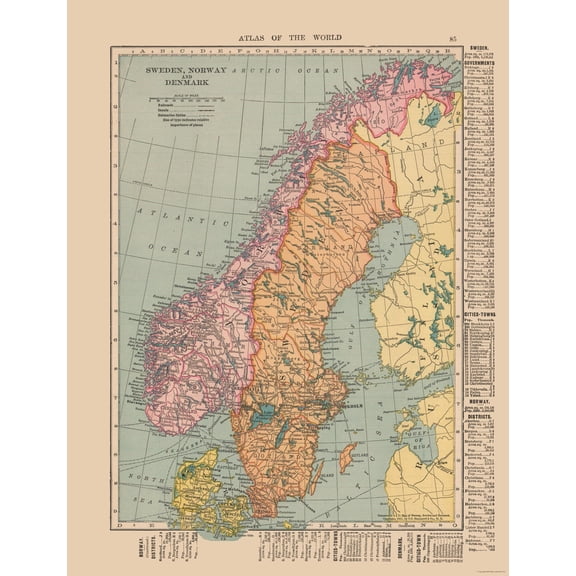 Historic Map - Sweden Norway Denmark - Hammond 1910 - Vintage Wall Art
