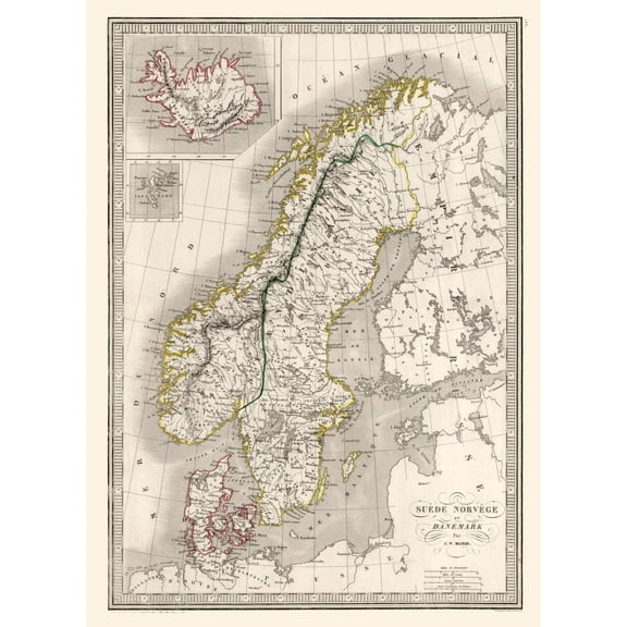 Historic Map - Sweden Norway Denmark - Monin 1839 - 23 x 31.77 - Vintage Wall Art
