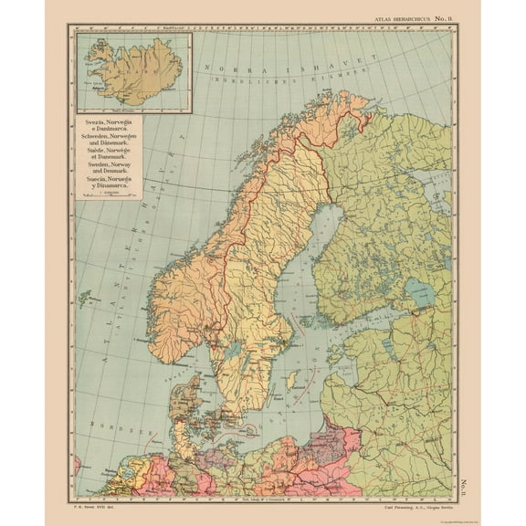 Historic Map - Sweden Norway Denmark - Streit 1913 - 23 x 27.73 - Vintage Wall Art