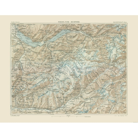 Historic Map - Switzerland Bernese Highlands - Swiss Guide 1917 - 29.55 x 23 - Vintage Wall Art