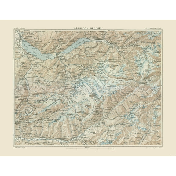 Historic Map - Switzerland Bernese Highlands - Swiss Guide 1917 - 29.55 x 23 - Vintage Wall Art