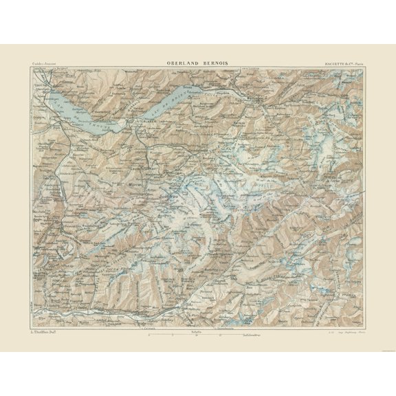 Historic Map - Switzerland Bernese Highlands - Swiss Guide 1917 - Vintage Wall Art