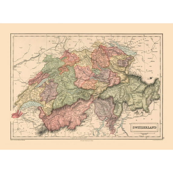 Historic Map - Switzerland - Black 1867 - 31.41 x 23 - Vintage Wall Art