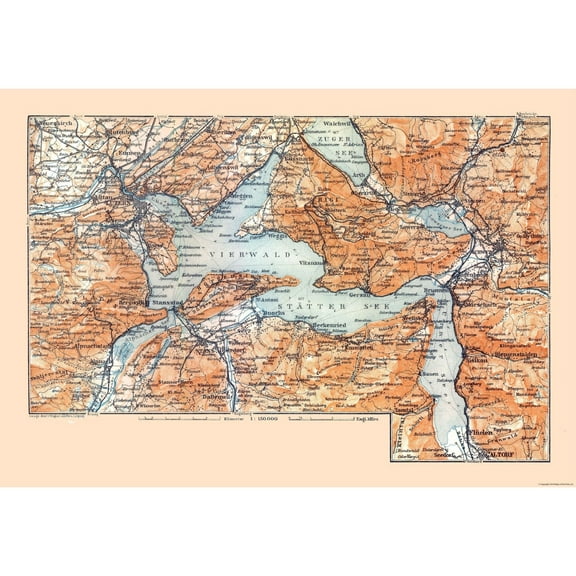 Historic Map - Switzerland Central - Baedeker 1921 - 33.23 x 23 - Vintage Wall Art