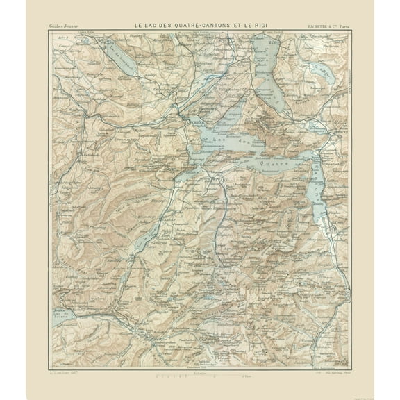 Historic Map - Switzerland Lake Lucerne Rigi - Swiss Guide 1917 - 23 x 26.37 - Vintage Wall Art