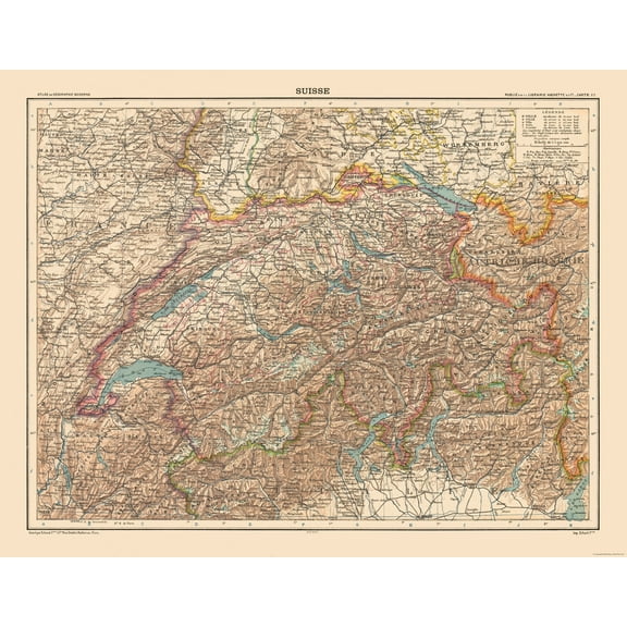 Historic Map - Switzerland - Schrader 1908 - 29.55 x 23 - Vintage Wall Art