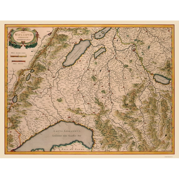 Historic Map - Switzerland Southwest - Blaeu 1610 - 23 x 29.88 - Vintage Wall Art