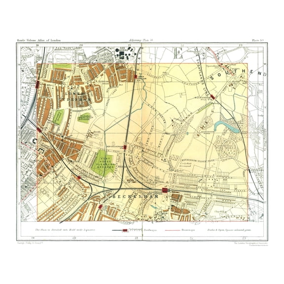 Historic Map - Sydenham Beckenham London England - Philip 1904 - Vintage Wall Art