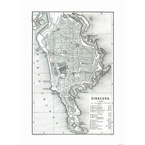Historic Map - Syracuse Italy - Baedeker 1880 - Vintage Wall Art