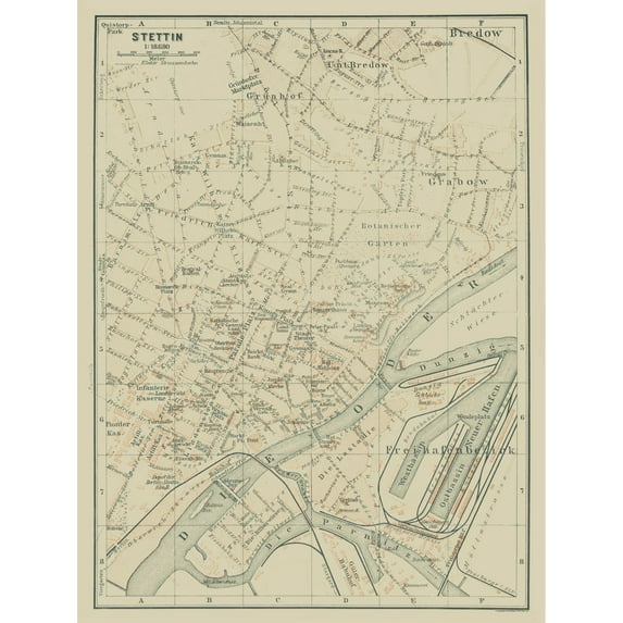 Historic Map - Szczecin Poland - Baedeker 1914 - 23 x 30.61 - Vintage Wall Art