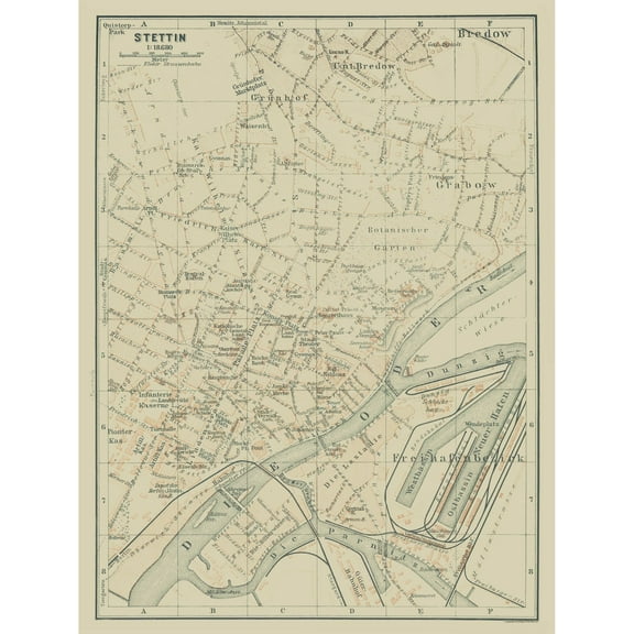 Historic Map - Szczecin Poland - Baedeker 1914 - 23 x 30.61 - Vintage Wall Art
