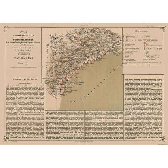 Historic Map - Tarragona Province Spain - Valverde 1880 - Vintage Wall Art
