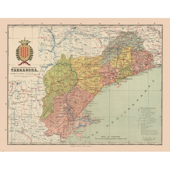 Historic Map - Tarragona Spain - Martin 1911 - 29.21 x 23 - Vintage Wall Art