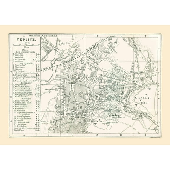 Historic Map - Teplice Czech Republic - Baedeker 1896 - 32.58 x 23 - Vintage Wall Art
