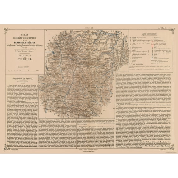 Historic Map - Teruel Province Spain - Valverde 1880 - Vintage Wall Art