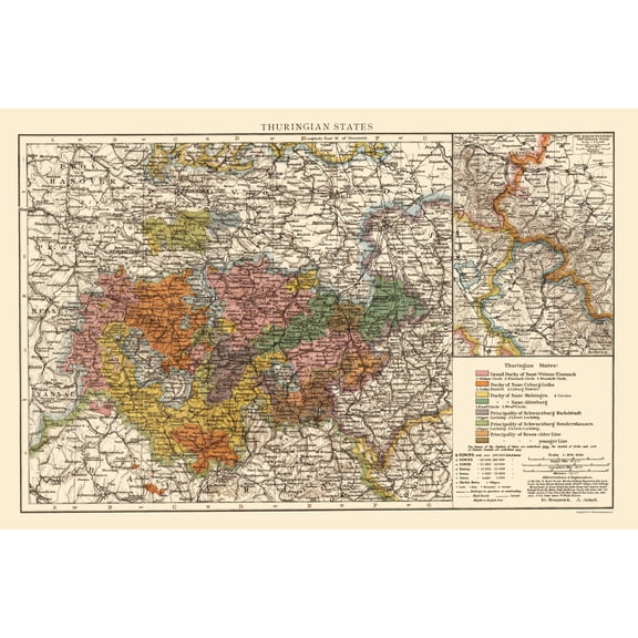 Historic Map - Thuringen State Germany - Andree 1895 - Vintage Wall Art