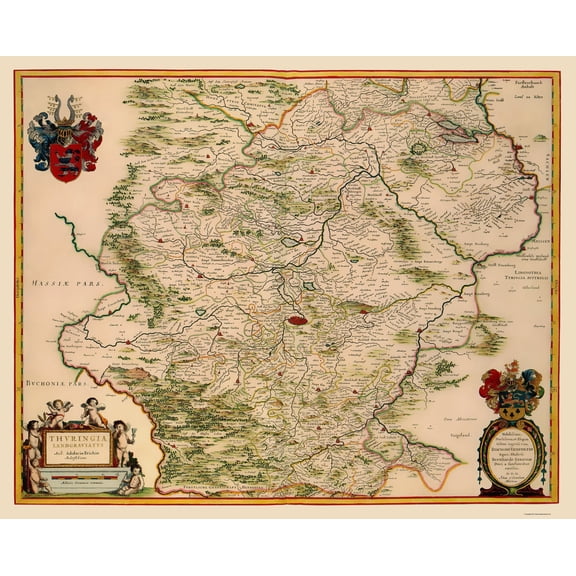 Historic Map - Thuringia State Germany - Blaeu 1635 - 23 x 28.56 - Vintage Wall Art
