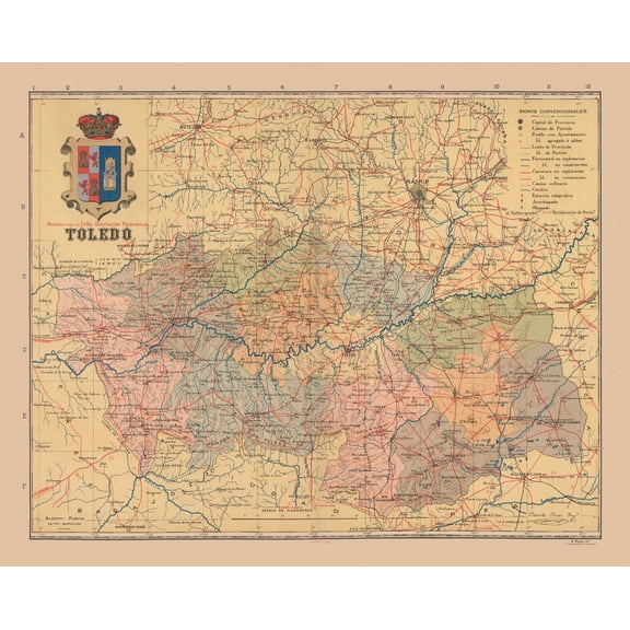 Historic Map - Toledo Spain - Martin 1911 - Vintage Wall Art
