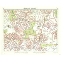 Historic Map - Tooting Streatham London - Bartholomew 1921 - 28.78 x 23 - Vintage Wall Art