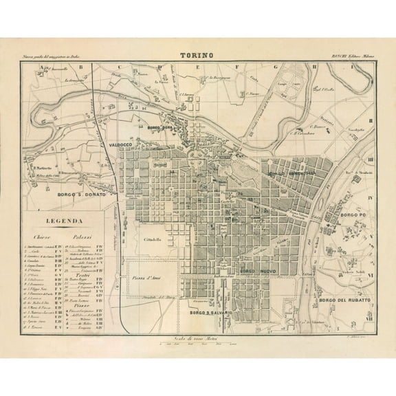 Historic Map - Torino Italy - Castro 1870 - 28.39 x 23 - Vintage Wall Art