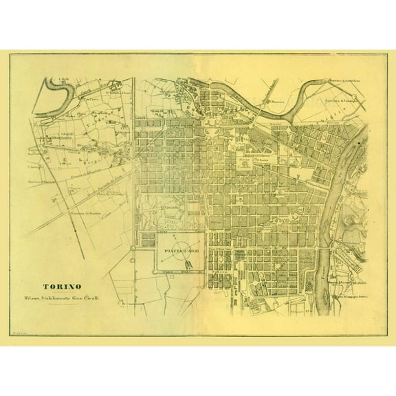 Historic Map - Torino Italy - Muggiani 1865 - 30.72 x 23 - Vintage Wall Art