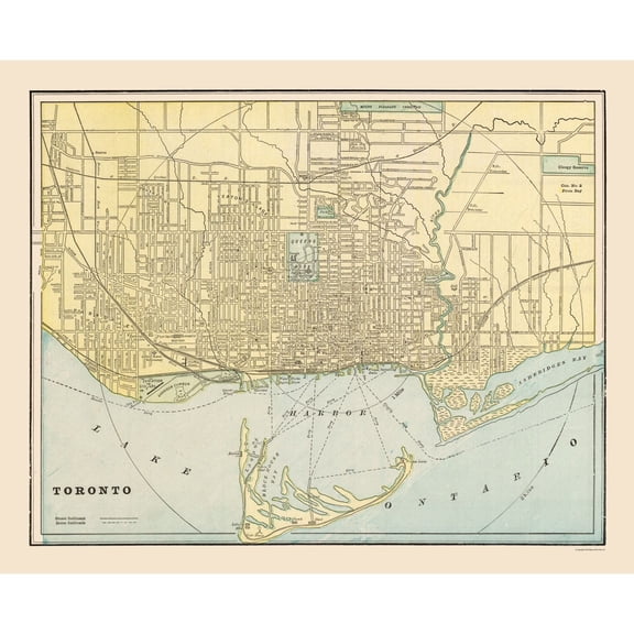 Historic Map - Toronto - Cram 1892 - 28.40 x 23 - Vintage Wall Art