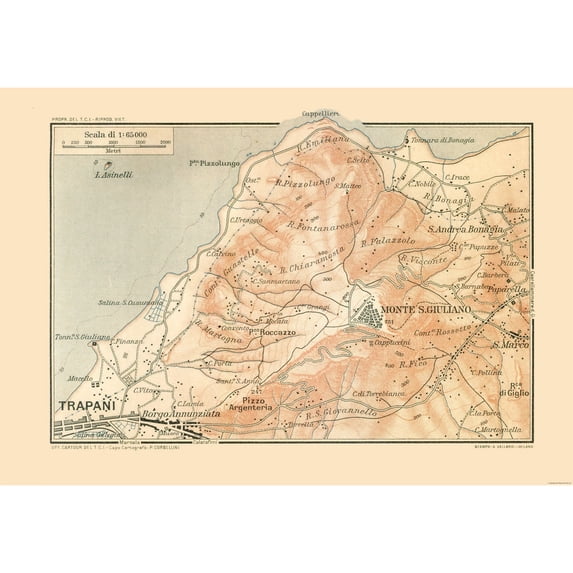 Historic Map - Trapani Sicily Italy - Baedeker 1880 - Vintage Wall Art