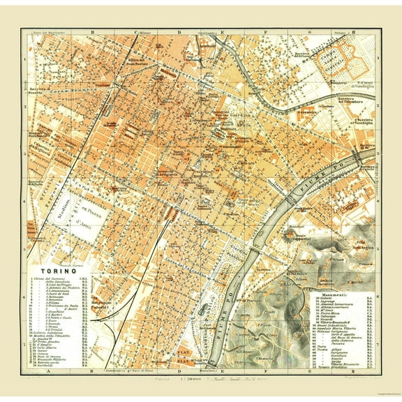 Historic Map - Turin Italy - Bertarelli 1914 - 23.63 x 23 - Vintage Wall Art