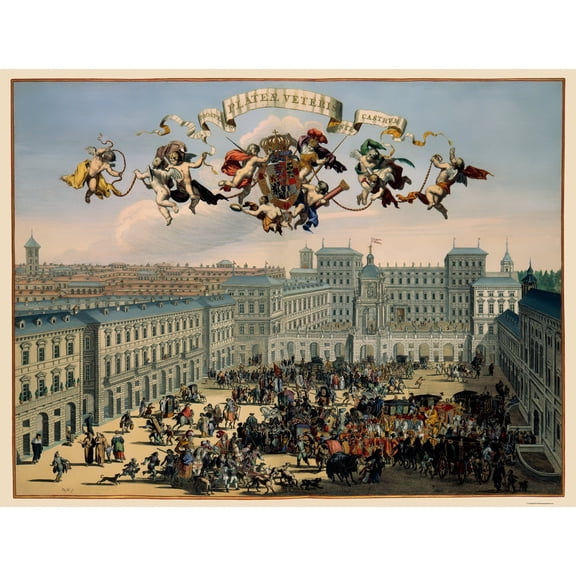Historic Map - Turin Italy Piazza Castello - De'Hooghe 1682 - Vintage Wall Art