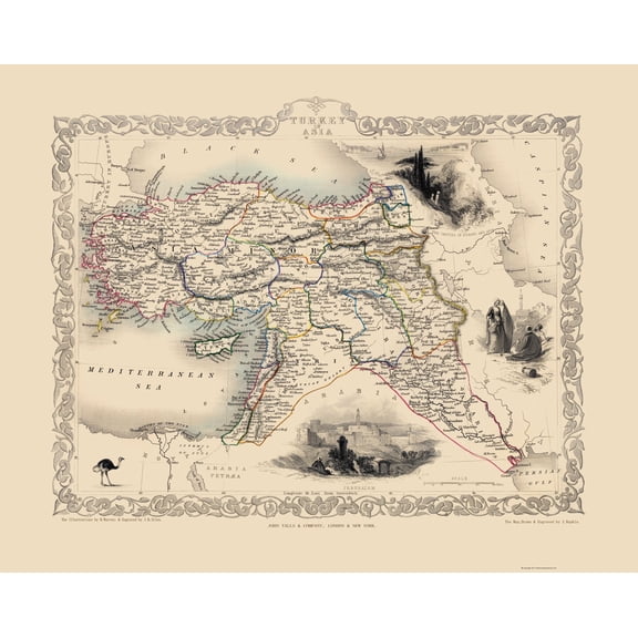 Historic Map - Turkey - Tallis 1851 - 23 x 28.83 - Vintage Wall Art