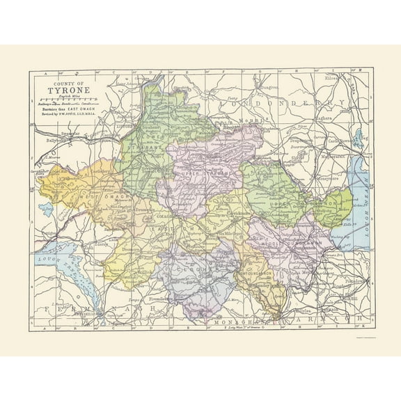 Historic Map - Tyrone County Ireland - Bartholomew 1882 - 23 x 29.57 - Vintage Wall Art