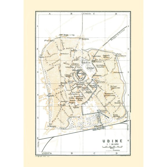 Historic Map - Udine Italy - Bertarelli 1914 - Vintage Wall Art