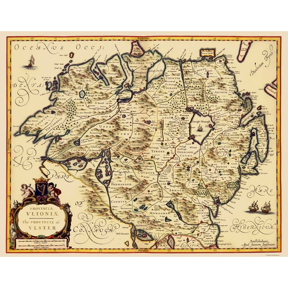 Historic Map - Ulster Province Ireland - Jansson 1646 - 23 x 29.33 - Vintage Wall Art