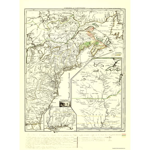 Historic Map - United States Canada Eastern Coast - Le Rouge 1755 - WallArt