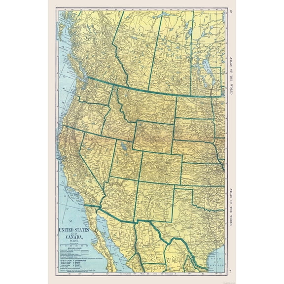 Historic Map - United States Canada Mexico West - Hammond 1910 - Vintage Wall Art