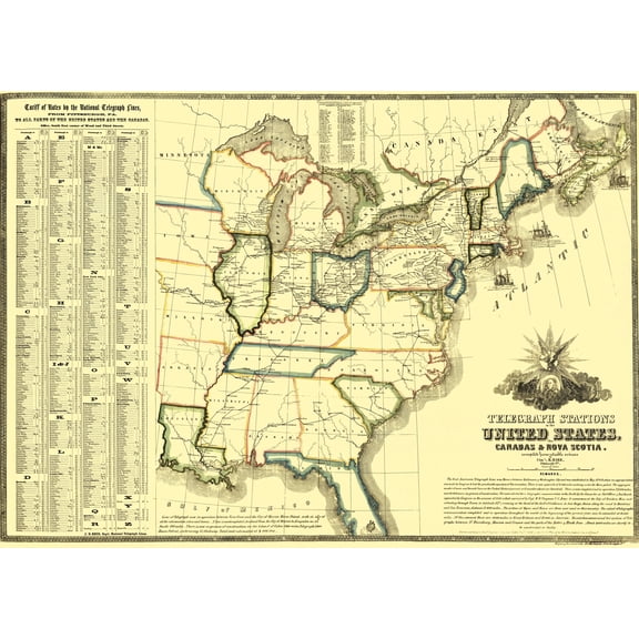 Historic Map - United States Canada Telegraph Stations - Barr 1853