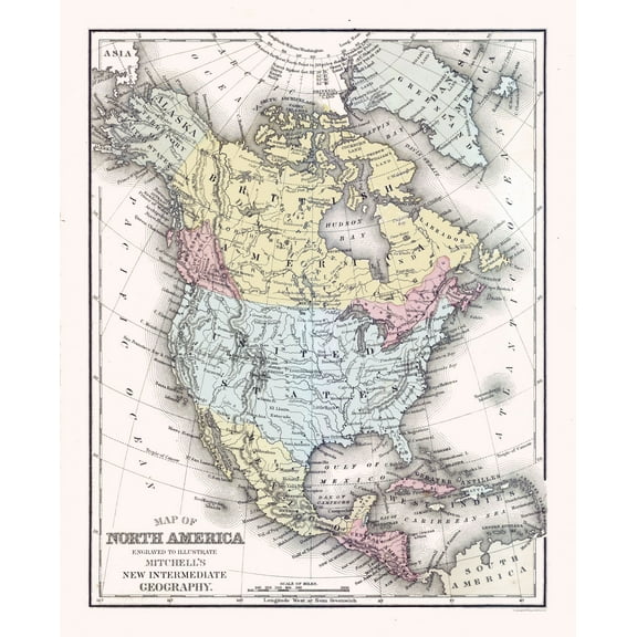 Historic Map - United States Mexico Canada - Mitchell 1877 - 23 x 28.35 - Vintage Wall Art