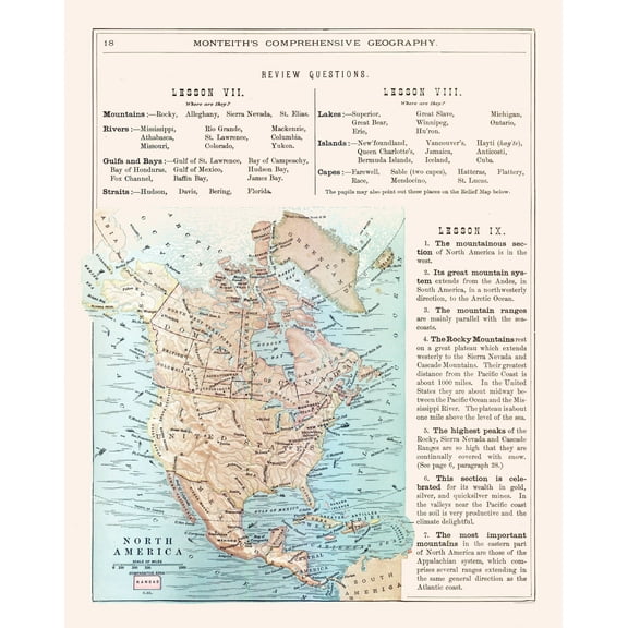 Historic Map - United States Mexico Canada - Monteith 1882 - 23 x 28.96 - Vintage Wall Art