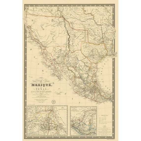 Historic Map - United States Southwest Mexico - Brue 1840 - Vintage Wall Art