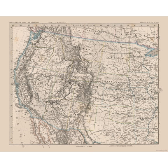 Historic Map - United States Western - Stieler 1885 - Vintage Wall Art