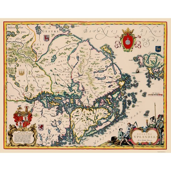 Historic Map - Uppland Province Sweden - Blaeu 1640 - Vintage Wall Art