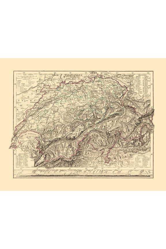 Historic Map - Valais Canton Switzerland - Santini 1794 - Vintage Wall Art