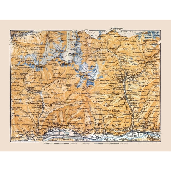 Historic Map - Valtellina North Italy Region - Baedeker 1921 - 29.84 x 23 - Vintage Wall Art