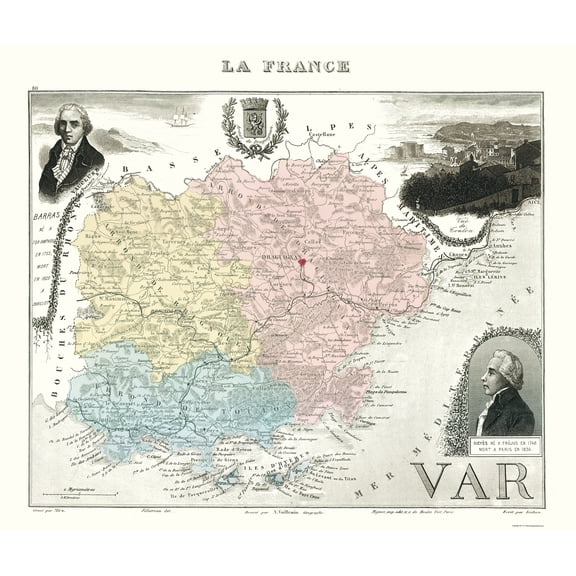 Historic Map - Var Department France - Migeon 1869 - Vintage Wall Art
