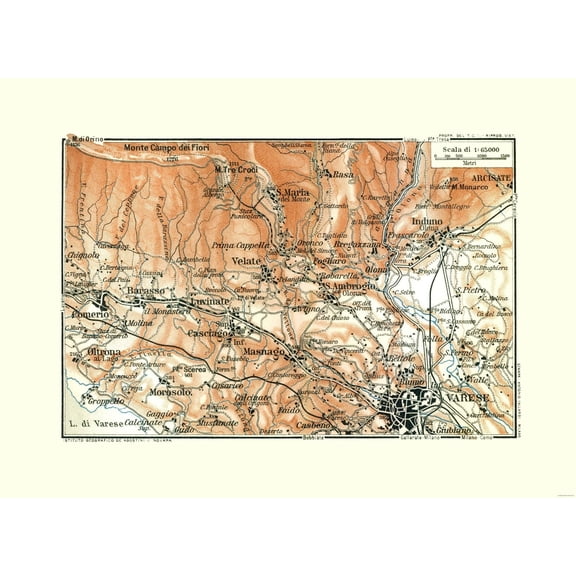 Historic Map - Varese Province Italy - Bertarelli 1914 - 31.51 x 23 - Vintage Wall Art